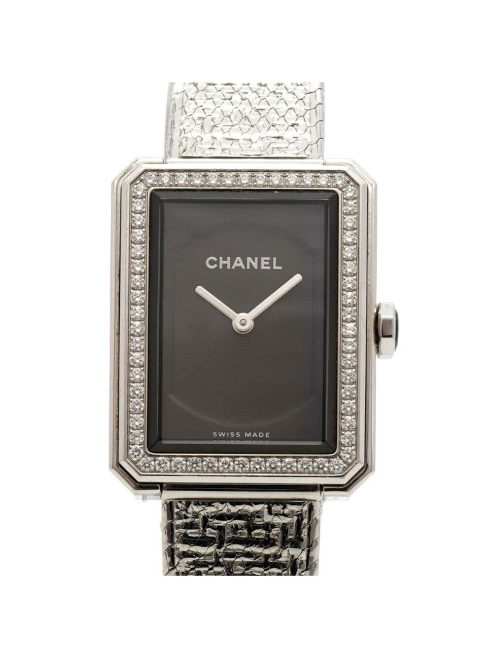 Chanel Boyfriend Tweed Diamond Bezel Black Dial Watch